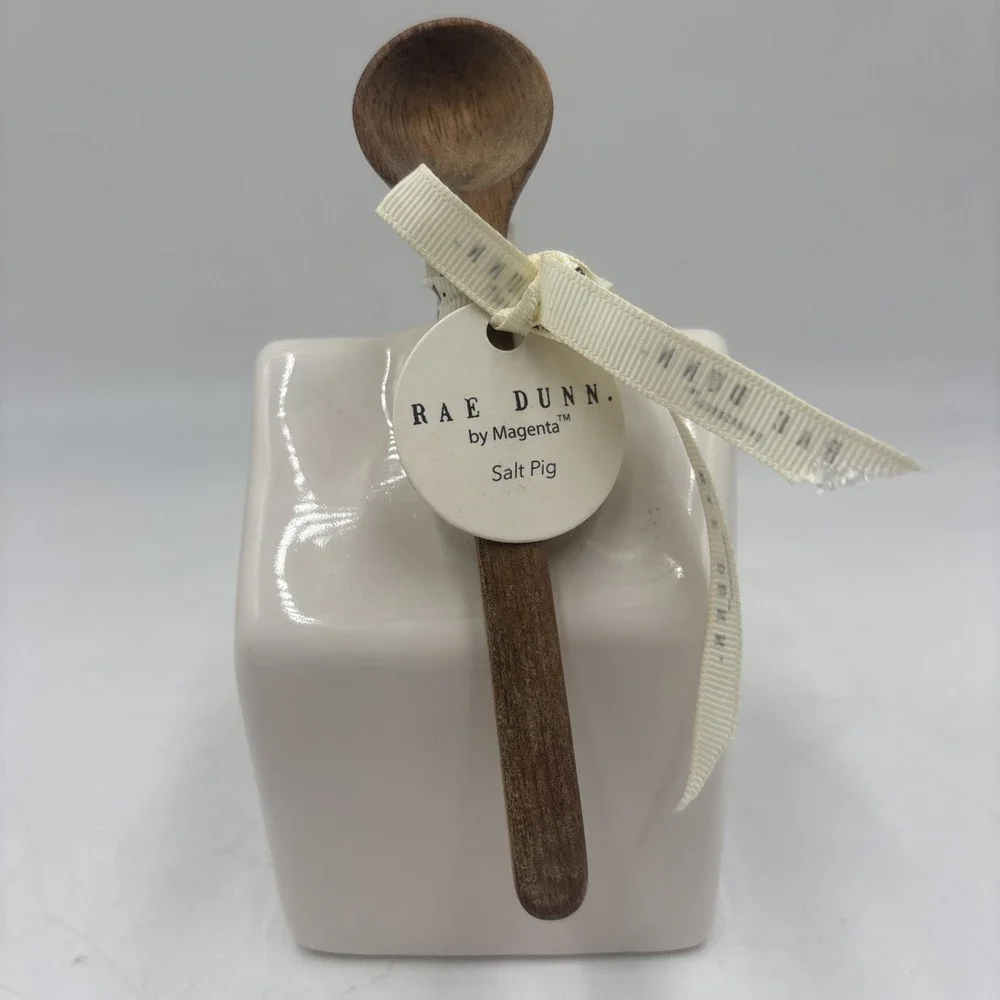 Rae Dunn Salt Pig Cellar with Wooden Spoon Birdhouse Shape